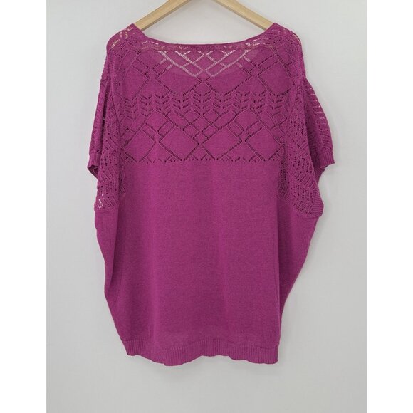Coldwater Creek Magenta Open Knit Linen Nylon Blend Sweater Sz L 14 Beach Boho - Picture 3 of 10